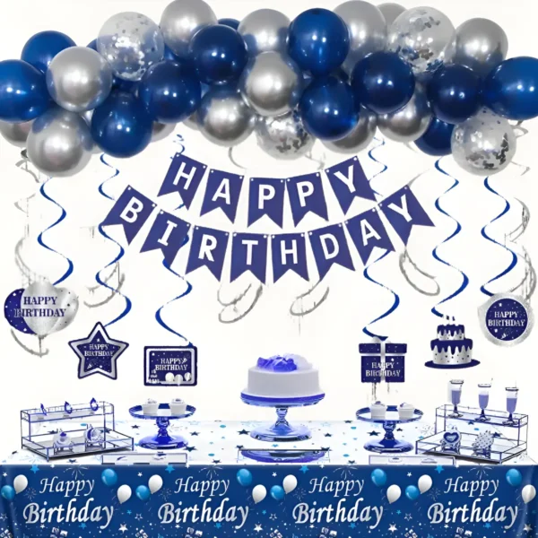 Kit Arco Fiesta Cumpleaños Decoración Feston Plateado Azul