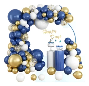 Kit Fiesta Arco Globos Decoración Azul Dorado Blanco