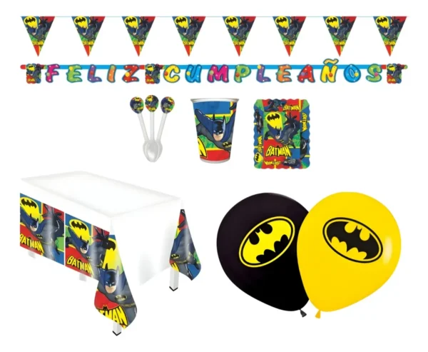 Kit Batman Cumpleaños Globos Mantel Vasos Platos Fiesta x12inv