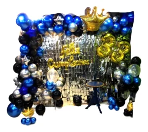 Decoración Fiesta Globos Feliz Cumpleaños Azul Cortina Grado