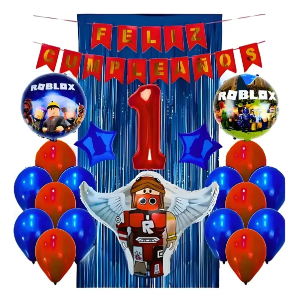 Kit Decoración Sencilla Roblox Globos Rojos Azul