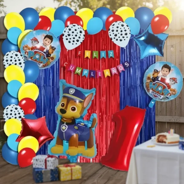 Kit Decoración Paw Patrol Globos Metálicos + Número