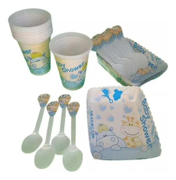 D_NQ_NP_2X_746035-MCO107125644739_022026-F (1) Kit Decoración Baby Shower X12 Vasos + Platos + Cucharas