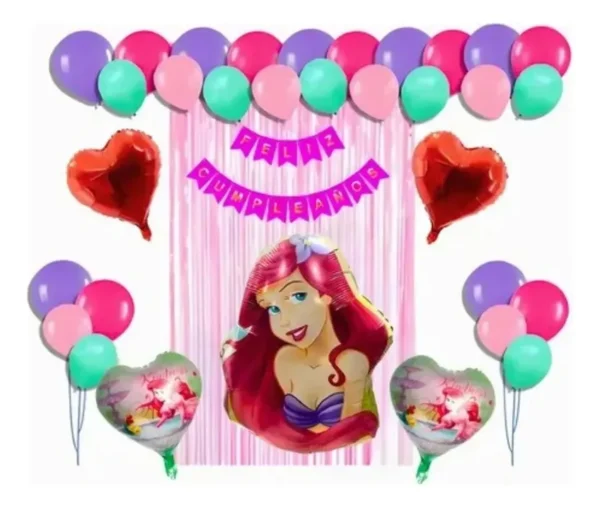 Kit Decoración La Sirenita Globos Metálicos + Numero