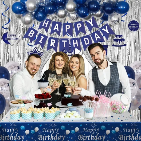 Kit Arco Fiesta Cumpleaños Decoración Feston Plateado Azul