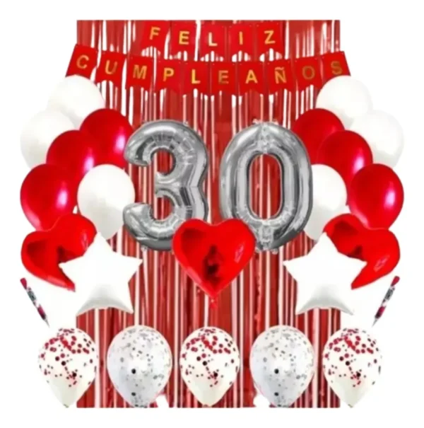 Kit Decoración Feliz Cumpleaños Bombas Rojo+cortina+numero