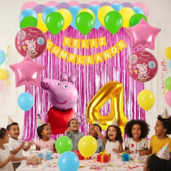 Kit Decoración Peppa Pig Globos Metálicos + Numero