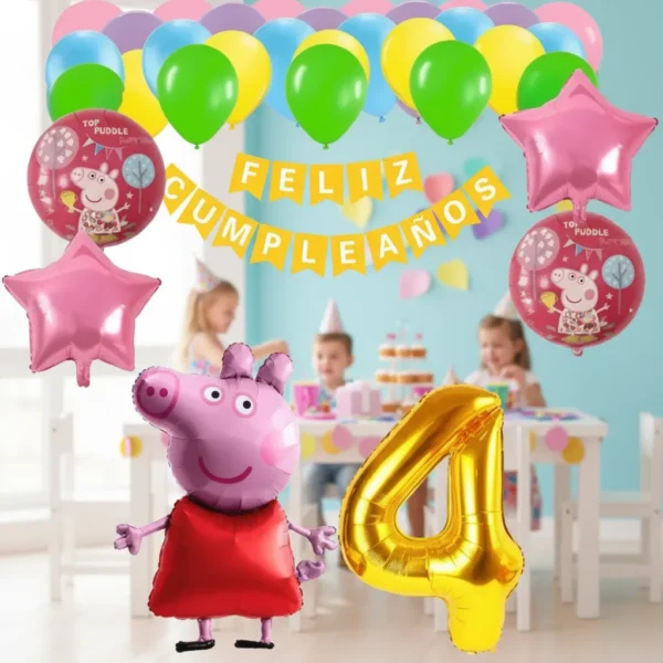 Kit Decoración Peppa Pig Globos Metálicos + Numero