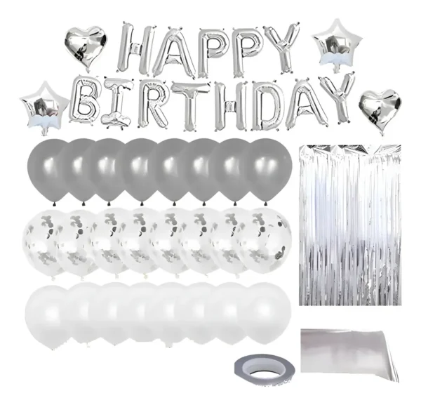 Kit Decoración Globos Cumpleaños Para Hombre Mujer Plateado
