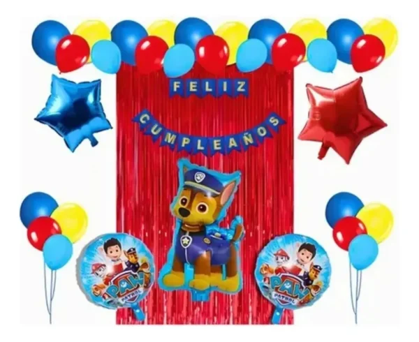 Kit Decoración Chase Paw Patrol Globos Metálicos + Numero