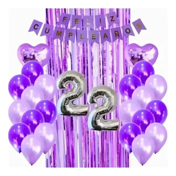 Kit Decoración Feliz Cumpleaños Globos Lila Morado + Números