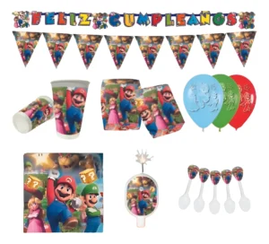Kit Decoración Mario Bros Juego Cumpleaños Vela Mantel Globo