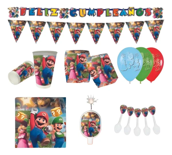 Kit Decoración Mario Bros Juego Cumpleaños Vela Mantel Globo