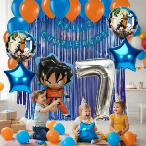 Kit Decoración Dragon Ball Azul Globos Metálicos + Numero