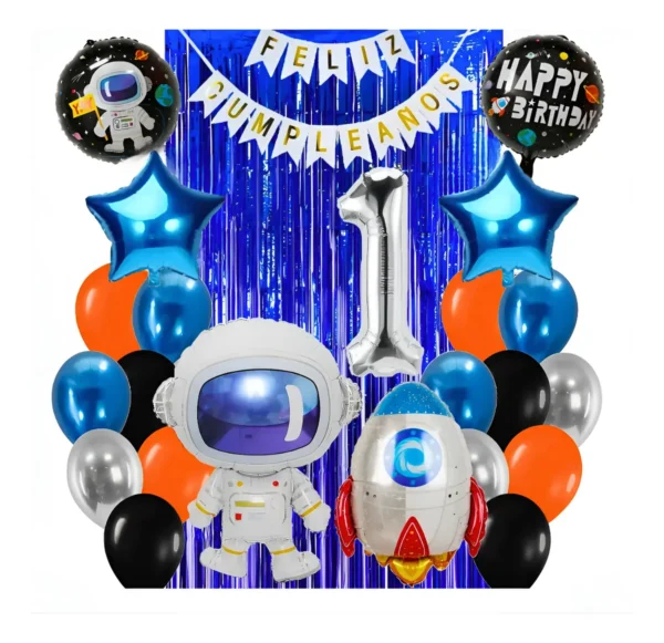 Kit Decoración Globos Astronauta Y Cohete Número Cumpleaños