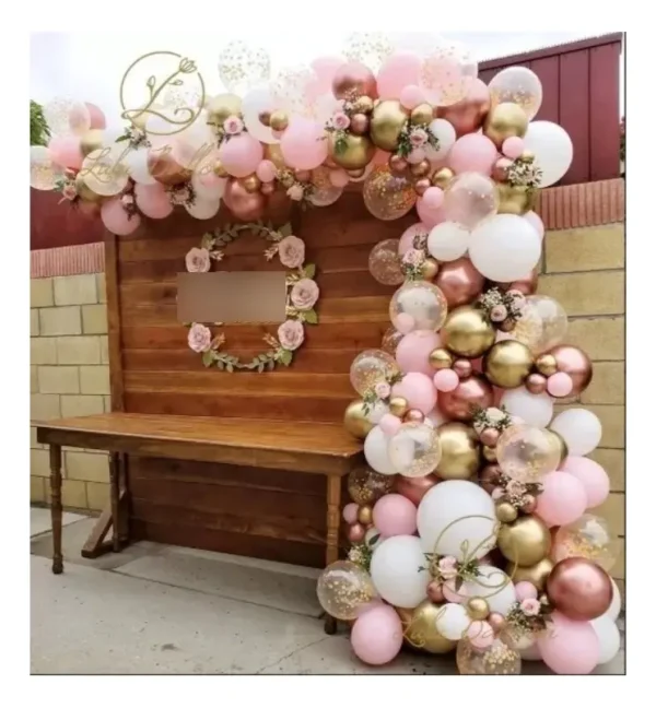 Kit Arco Fiesta Decoración Oro Rosa Rosado Cumpleaños