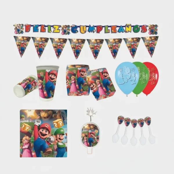 Kit Decoración Mario Bros Juego Cumpleaños Vela Mantel Globo