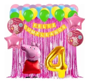 Kit Decoración Peppa Pig Globos Metálicos + Numero