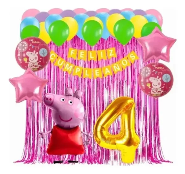 Kit Decoración Peppa Pig Globos Metálicos + Numero