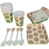 Kit Decoración Polka Dorado X24 Vasos + Platos + Cucharas