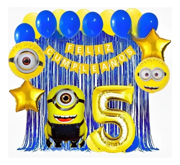Kit Decoración Los Minions Globos Metálicos + Número