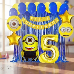 Kit Decoración Los Minions Globos Metálicos + Número