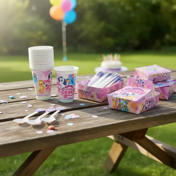 D_NQ_NP_2X_810098-MLA107124100107_022026-F Kit Decoración My Little Pony X24 Vasos + Platos + Cucharas