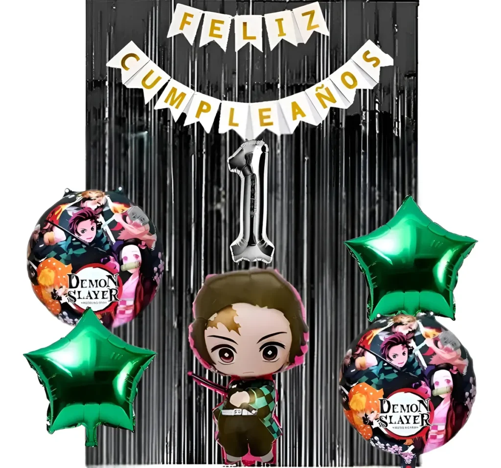 Kit Decoración Sencilla Globos Tanjiro Feliz Cumpleaños