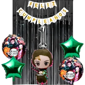 Kit Decoración Sencilla Globos Tanjiro Feliz Cumpleaños