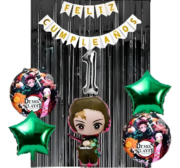 Kit Decoración Sencilla Globos Tanjiro Feliz Cumpleaños