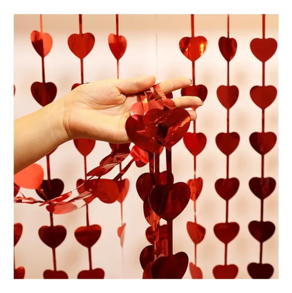 Cortina metálica en forma de corazón con paneles metálicos con flecos, 1 x 2 m