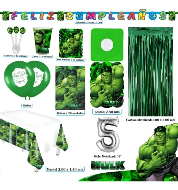 Kit Fiesta Héroes Marvel Hulk Mantel Vasos Mantel Número x24