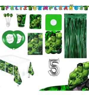 D_NQ_NP_2X_831445-MCO108832139488_032026-F Kit Fiesta Héroes Marvel Hulk Mantel Vasos Mantel Número x24
