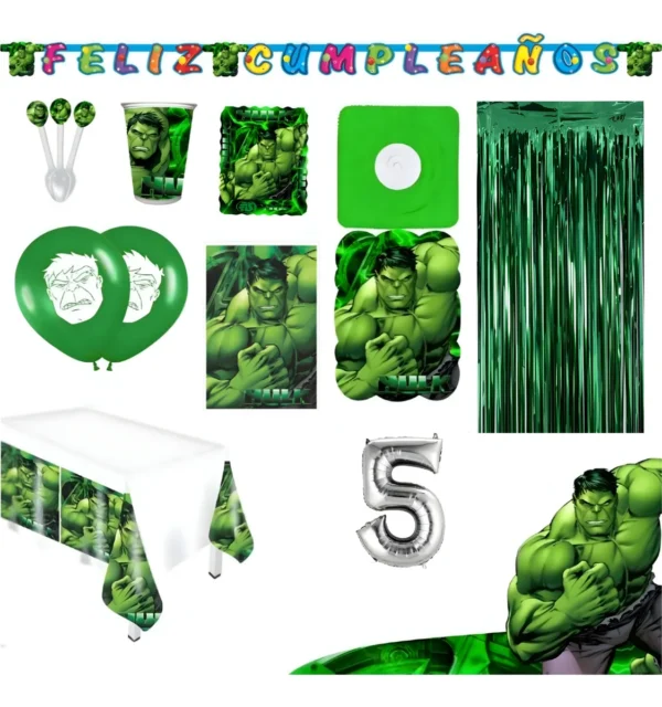Kit Fiesta Héroes Marvel Hulk Mantel Vasos Mantel Número x24