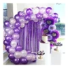 Arco Globos Morado Blanco + Cortina Cumpleaños Grado Boda