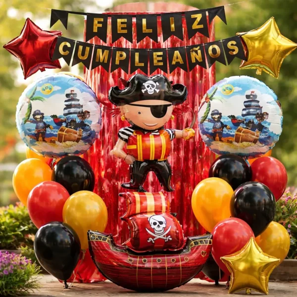 Kit Decoración Pirata Marinero Globos Metálicos + Numero