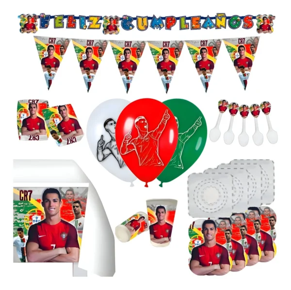Kit Fiesta Decoración Vasos Platos Cristiano Ronaldo Futbol x24
