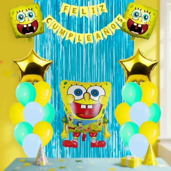 Kit Decoración Bob Esponja Globos Metálicos + Numero