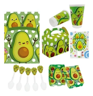 Kit Decoración Aguacate Mexicano Mantel Caja Vasos Platos