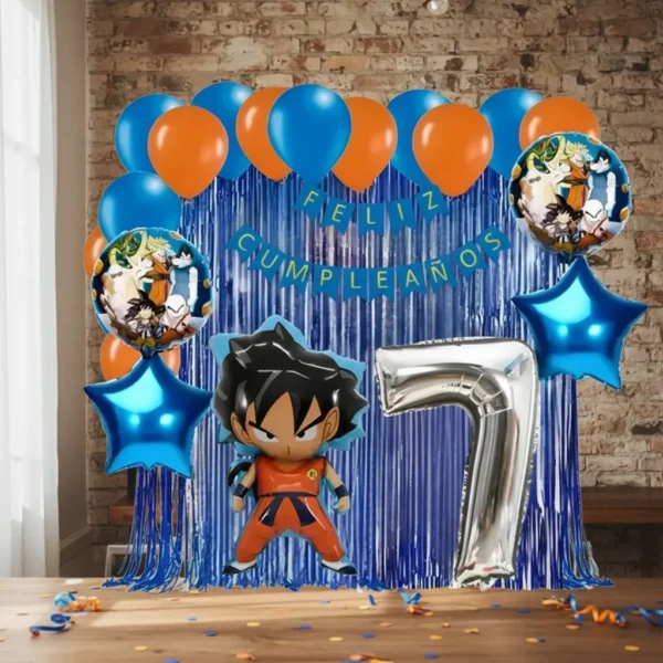 Kit Decoración Dragon Ball Azul Globos Metálicos + Numero