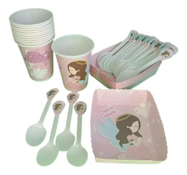 Kit Decoración Primera Comunión Niña X12 Vaso+ Plato