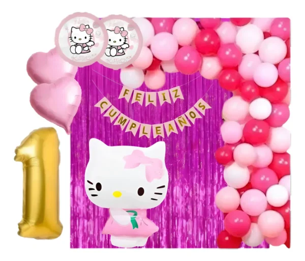 Decoración Arco De Globos Temáticos De Hello Kitty + Número