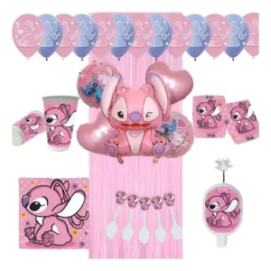 Decoración Completa Globos De Angel Stitch Para Cumpleaños
