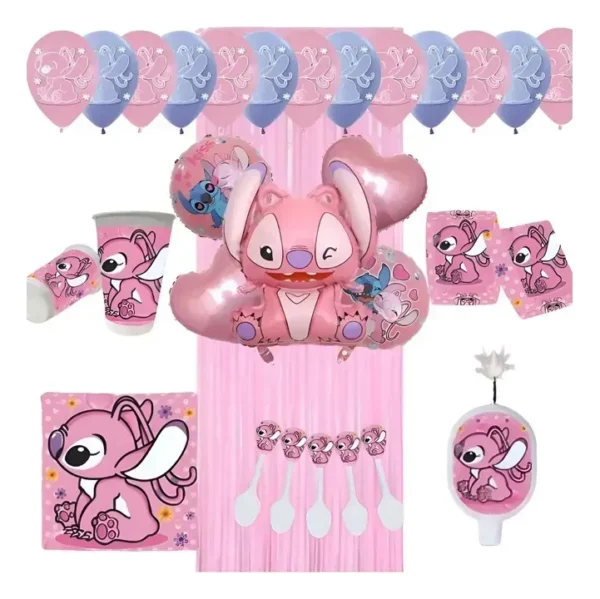 Decoración Completa Globos De Angel Stitch Para Cumpleaños