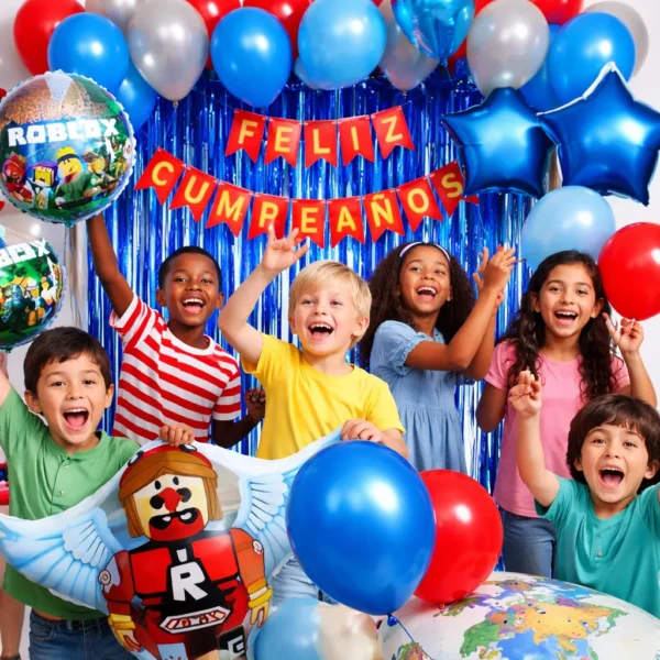 Kit Decoración Roblox Azul Globos Metálicos + Numero