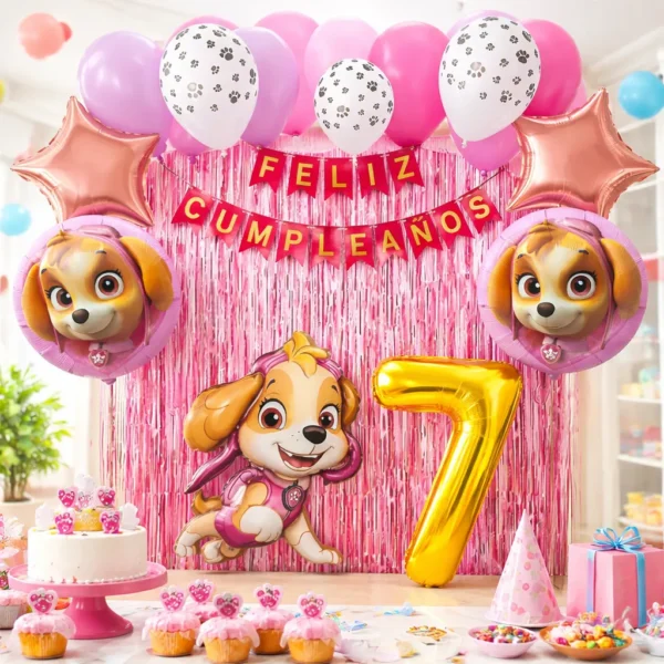 Kit Decoración Skye Huellitas Globos Metálicos + Numero