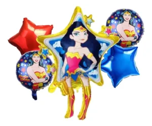 Bouquet Globos Cumpleaños Mujer Maravilla Pequemoon 60cm Metalizado