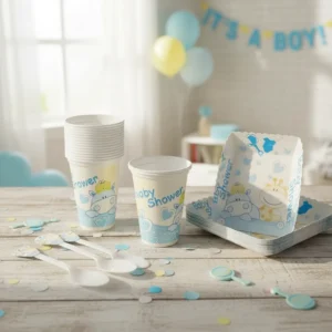 D_NQ_NP_2X_869058-MLA107124494383_022026-F (2) Kit Decoracion Baby Shower X36 Vasos + Platos + Cucharas