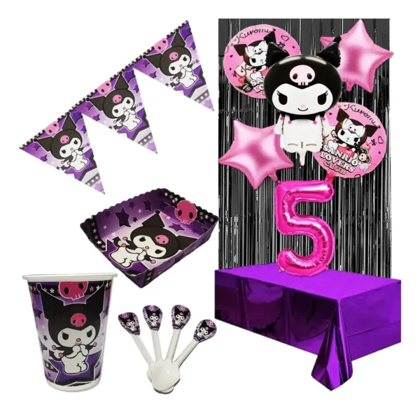 Kit Decoración Kuromi X12 + Bouquet + Cortina + Numero