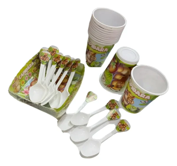 Kit Decoración Capibara X48 Vasos + Platos + Cucharas